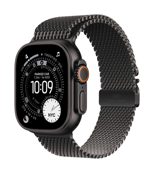 Apple Watch Ultra 3 GPS + Cellular 49mm Schwarzes Titan Case mit Schwarzem Titan Milanaise Loop - Large