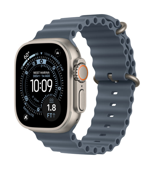 Apple Watch Ultra 3 GPS + Cellular 49mm Natürliches Titan Case mit Ankerblau Ocean Band