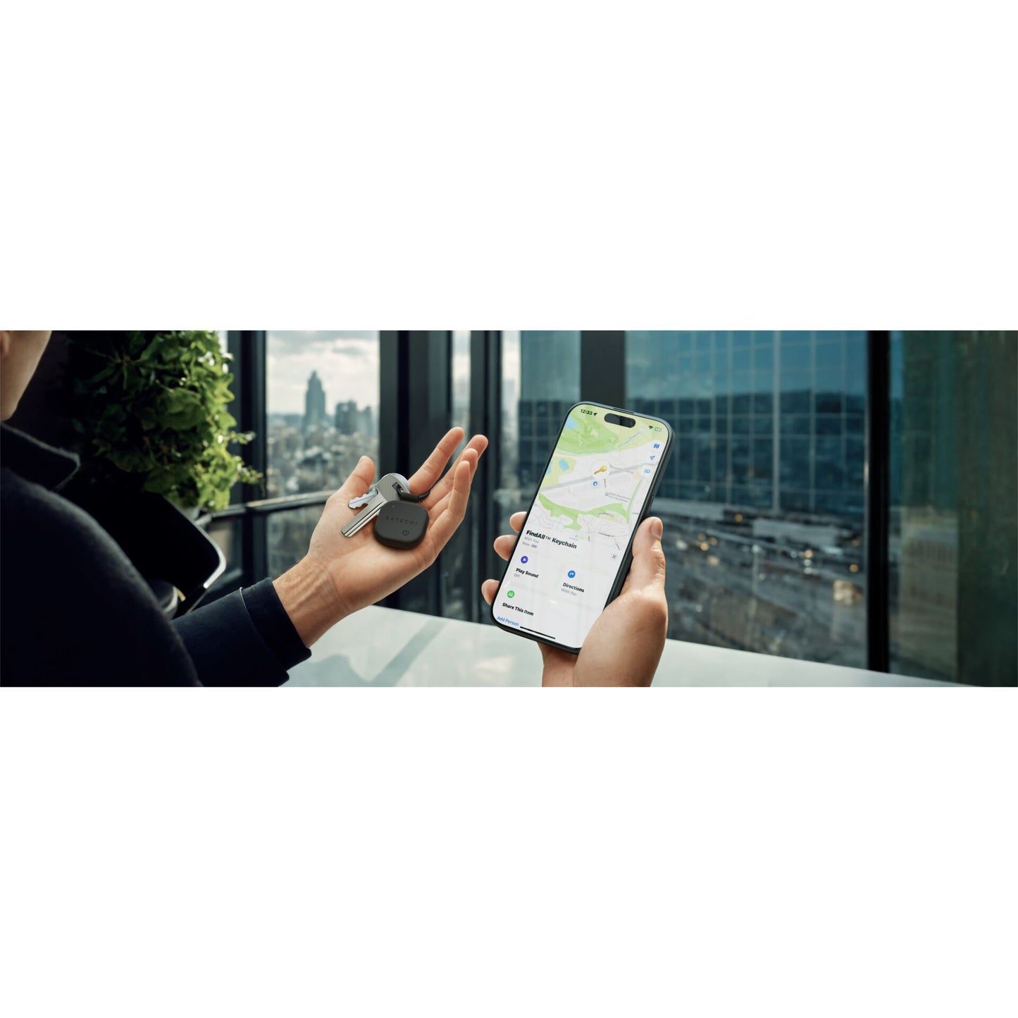 Satechi Vegan-Leather FindAll Keychain Black