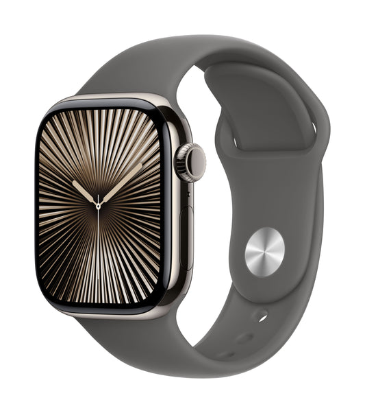 Apple Watch Series 10 GPS + Cellular 42mm Natural Titanium Case with Stone Grey Sport Band - M/L