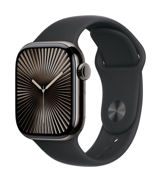 Apple Watch Series 10 GPS + Cellular 42mm Slate Titanium Case with Black Sport Band - M/L