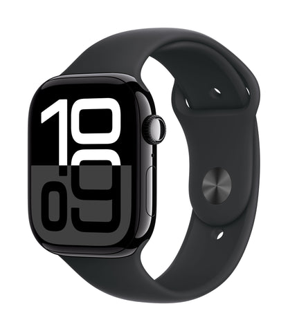 Apple Watch Series 10 GPS + Cellular 46mm Jet Black Aluminium Case with Black Sport Band - S/M