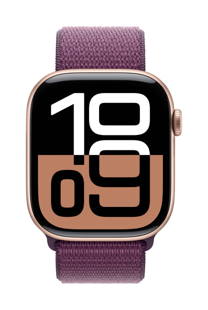 Apple Watch Series 10 GPS + Cellular 46mm Rose Gold Aluminium Case with Plum Sport Loop