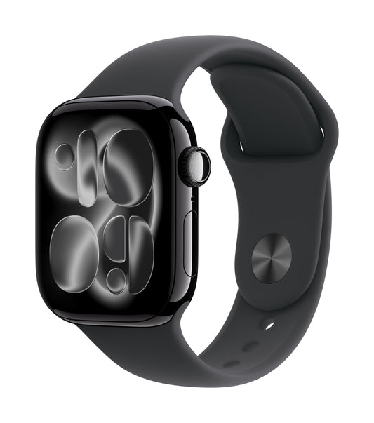Apple Watch Series 11 GPS 42mm Jet Black Aluminium Case mit Schwarzem Sportarmband - S/M
