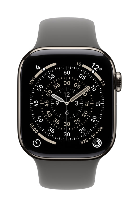 Apple Watch Series 11 GPS + Cellular 42mm Natürliches Titan Case mit Steingrau Sportarmband - M/L