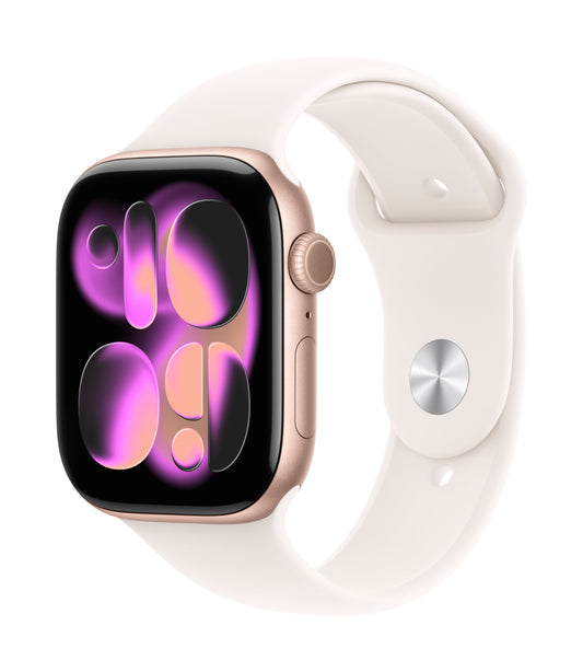 Apple Watch Series 11 GPS 42mm Roségold Aluminium Case mit Hellrosa Sportarmband - M/L