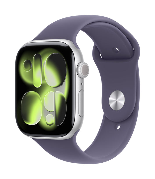 Apple Watch Series 11 GPS + Cellular 42mm Silber Aluminium Case mit Purpurne Nebel Sportarmband - S/M