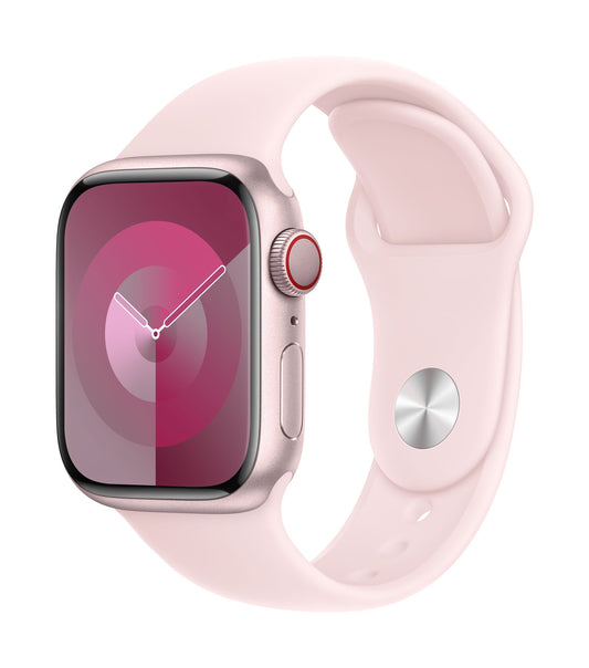 Apple Watch Series 9 GPS + Cellular, Aluminium rosé, 41mm mit Sportarmband, hellrosa - S/M