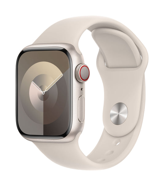 Apple Watch Series 9 GPS + Cellular, Aluminium polarstern, 41mm mit Sportarmband, polarstern - S/M