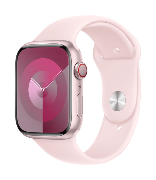 Apple Watch Series 9 GPS + Cellular, Aluminium rosé, 45mm mit Sportarmband, hellrosa - S/M