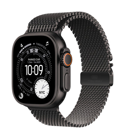 Apple Watch Ultra 3 GPS + Cellular 49mm Schwarzes Titan Case mit Schwarzem Titan Milanaise Loop - Small