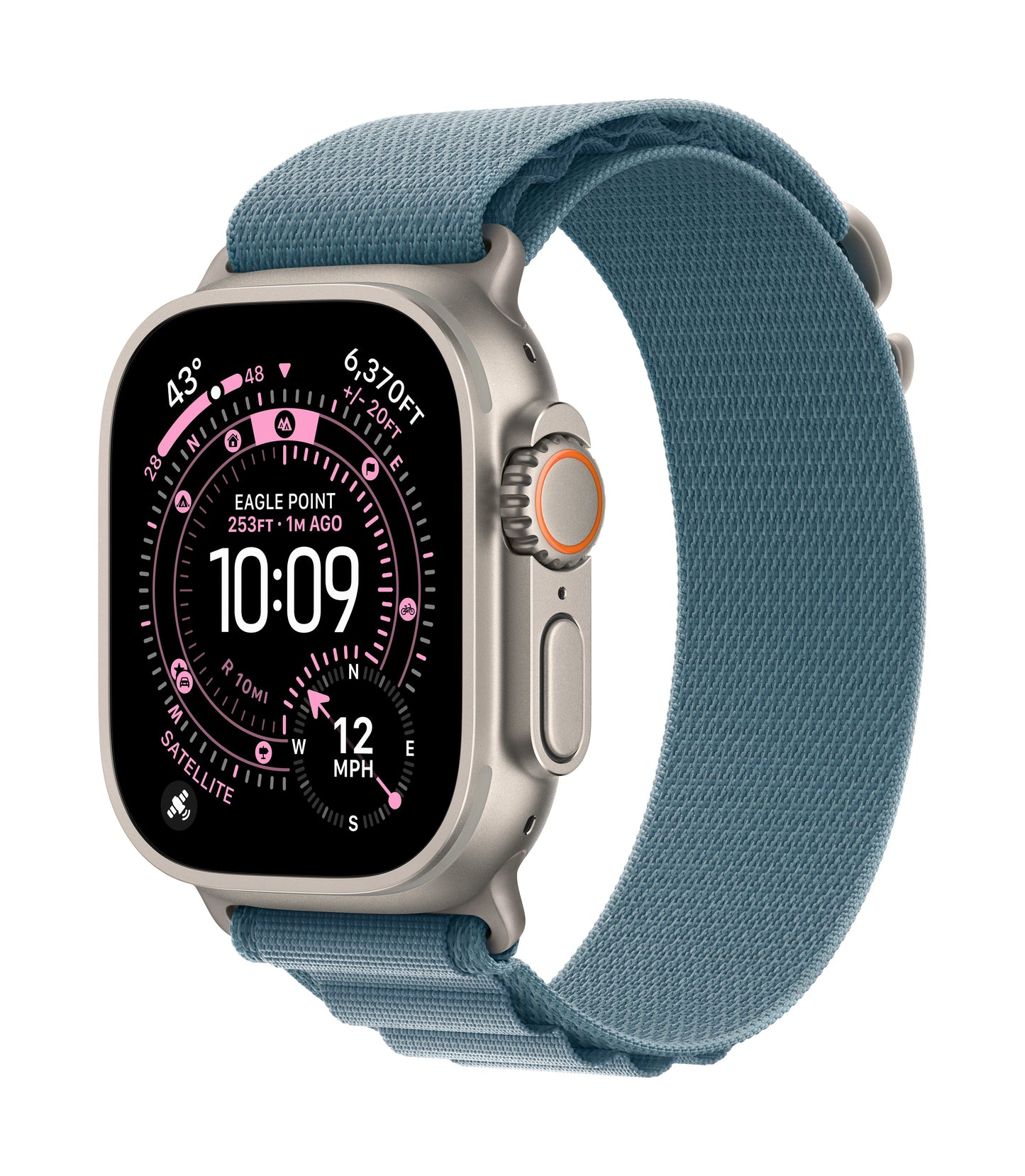 Apple Watch Ultra 3 GPS + Cellular 49mm Natürliches Titan Case mit Hellblau Alpine Loop - Medium