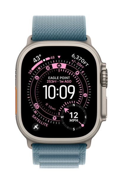 Apple Watch Ultra 3 GPS + Cellular 49mm Natürliches Titan Case mit Hellblau Alpine Loop - Medium