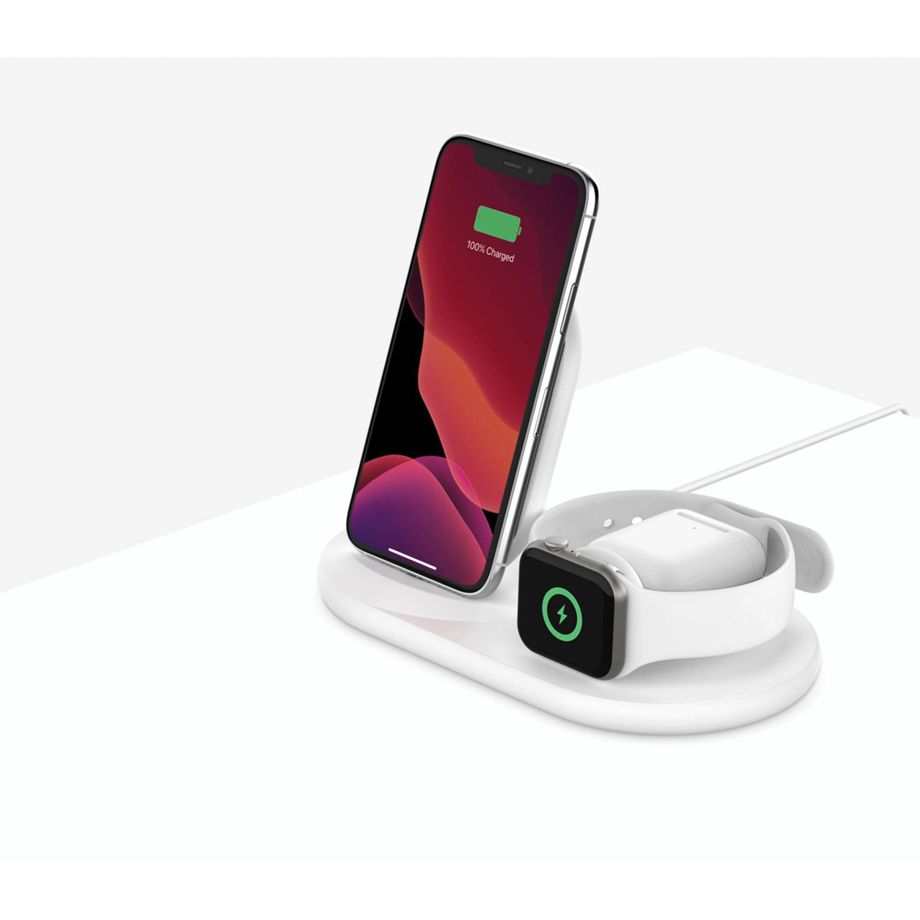 Belkin BoostCharge 3-in-1 Kabellose Ladestation - Für iPhone + Apple Watch + Airpods, weiß