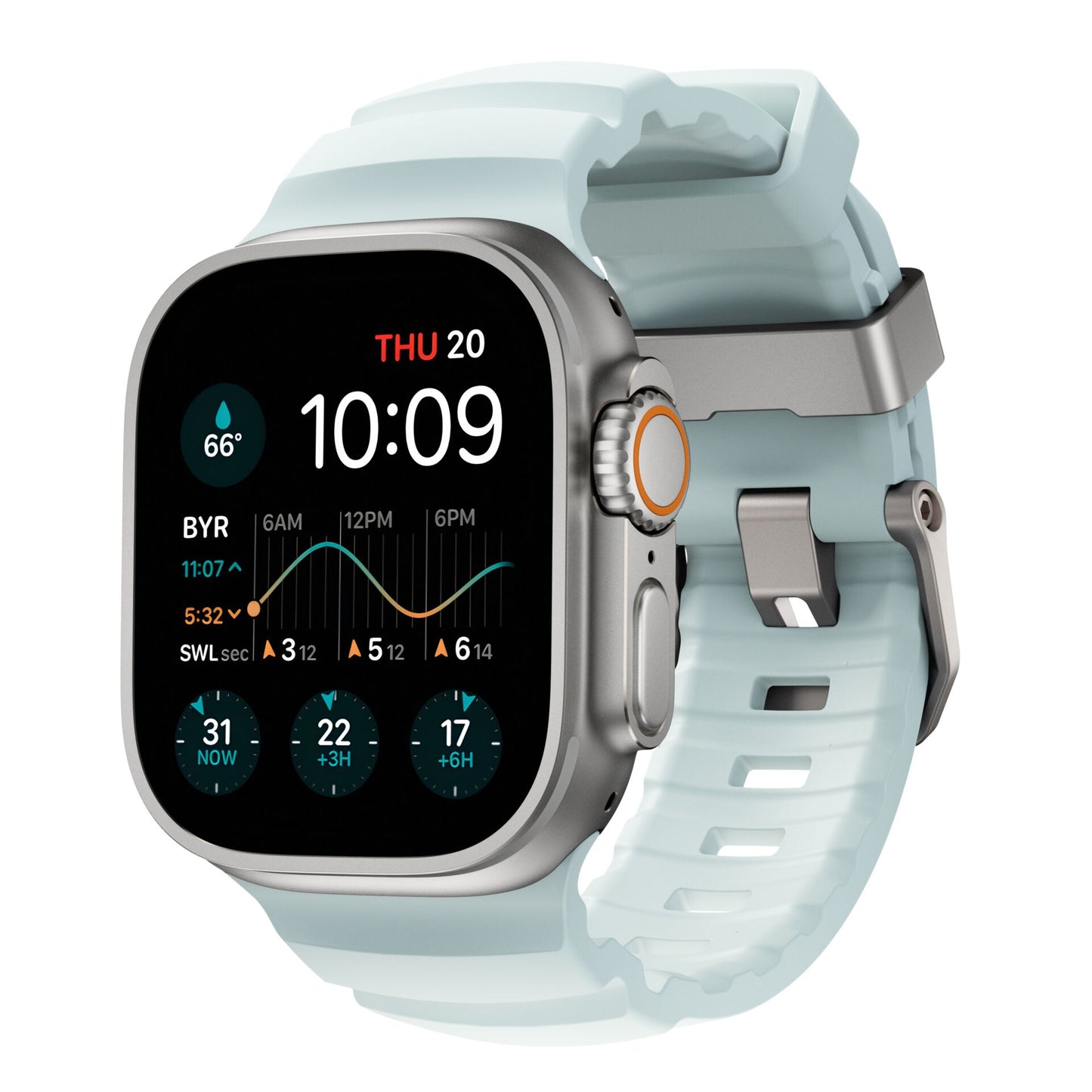 Nomad Rocky Point Band 46/49mm Icy Blue Glow Connector Natural