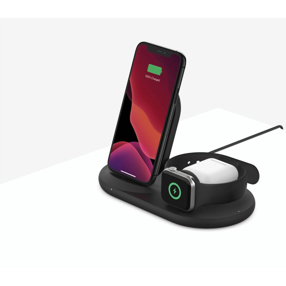 Belkin BoostCharge 3-in-1 Kabellose Ladestation - Für iPhone + Apple Watch + Airpods, schwarz