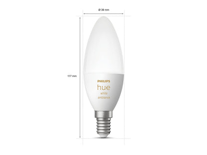 Philips Hue White Ambiance E14, smarte LED Lampe, Doppelpack