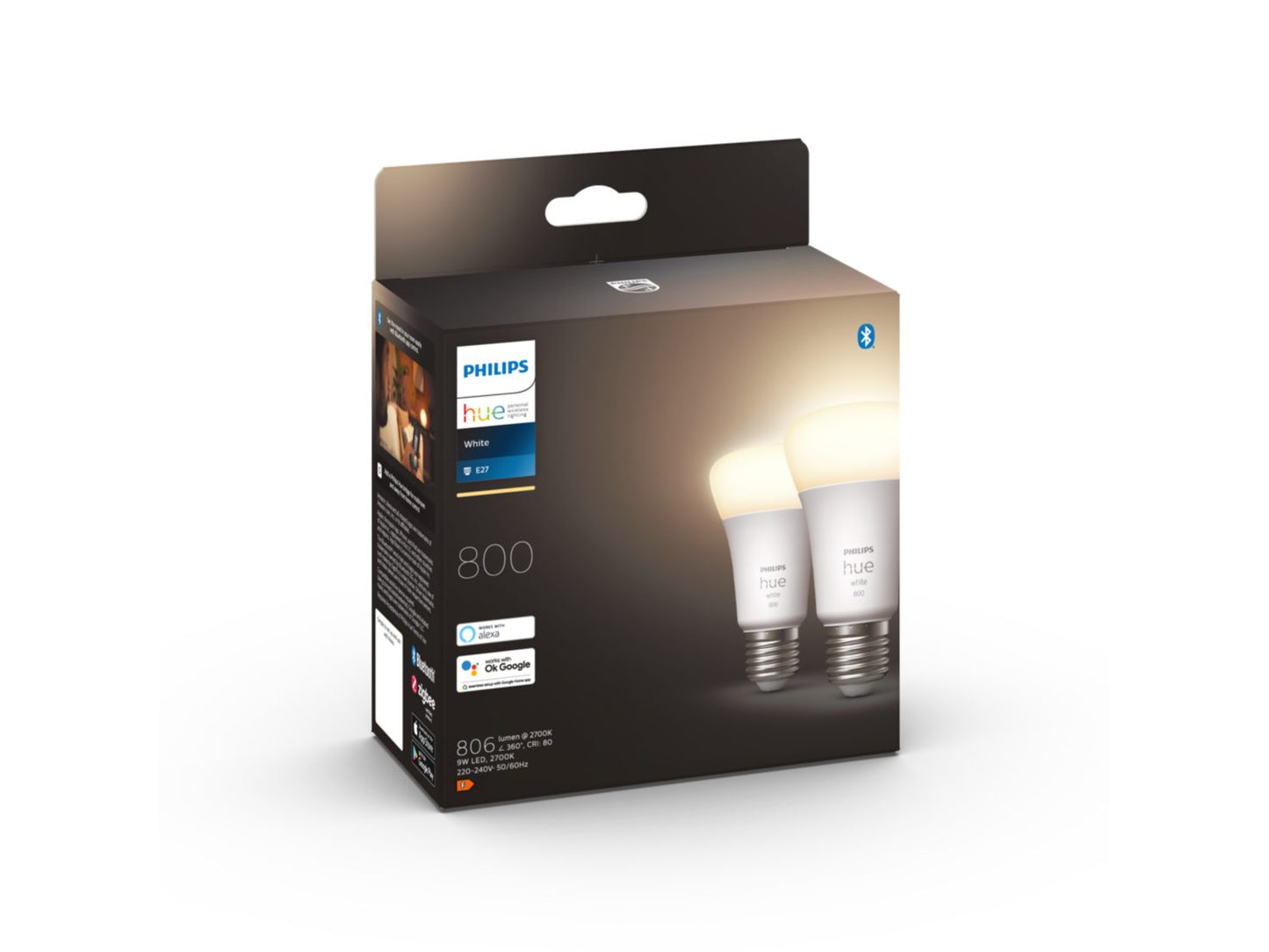 Philips Hue White E27 60W, smarte LED Lampe, Doppelpack