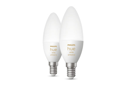 Philips Hue White Ambiance E14, smarte LED Lampe, Doppelpack